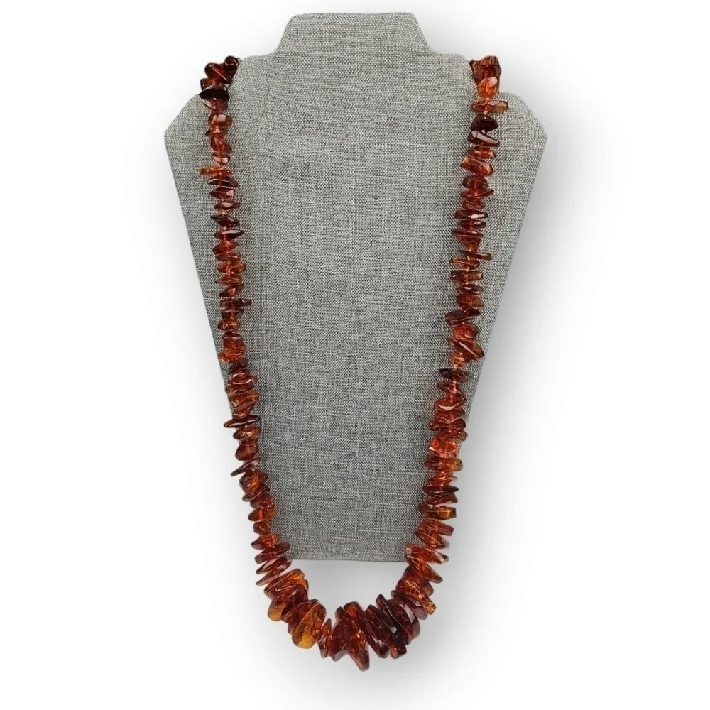 Genuine Baltic Amber Necklace Graduated Nugget Cognac Massive Vtg ~34